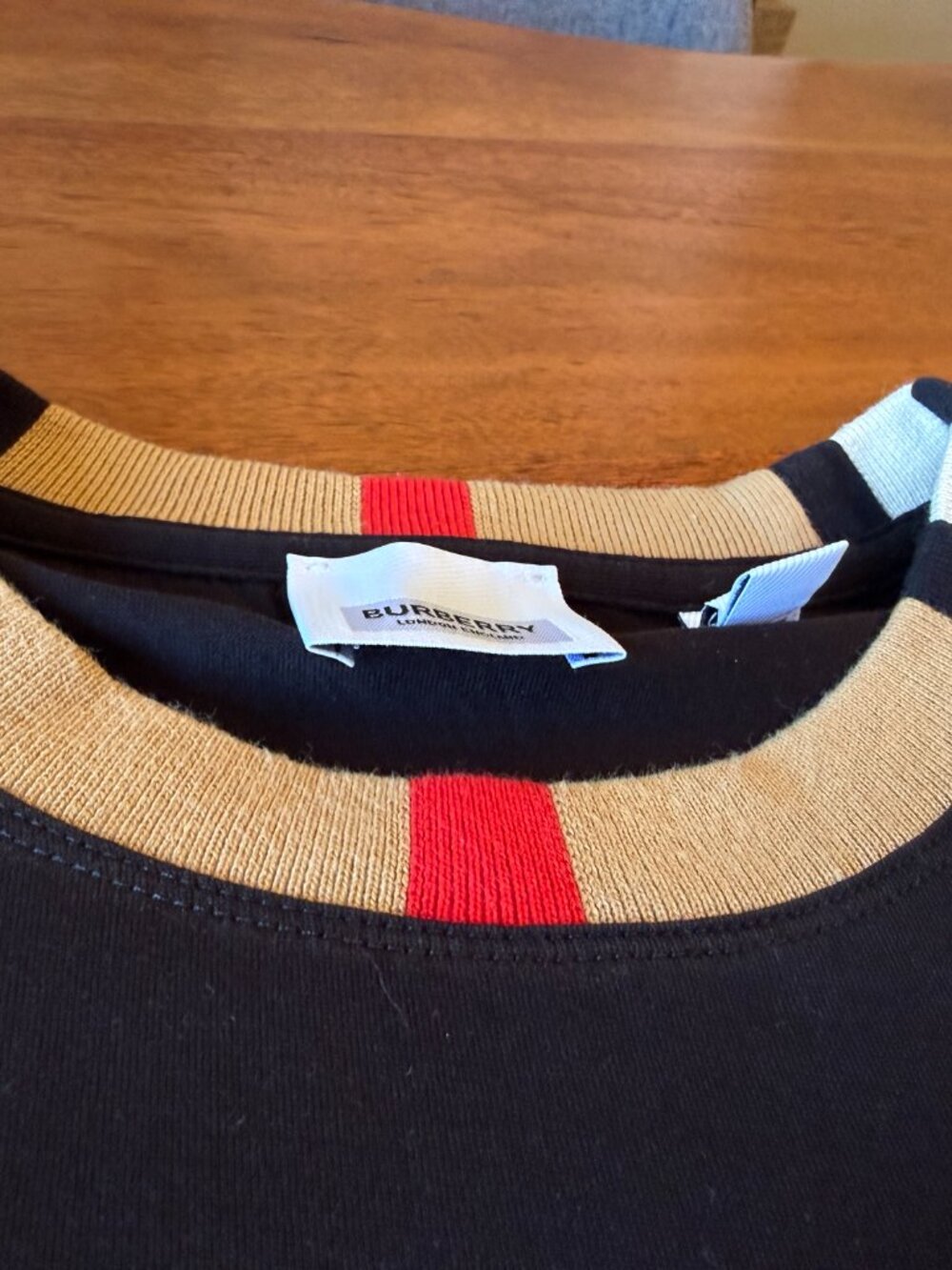 Burberry Signature Check Collar T-Shirt w logo XXL Black - Picture 3 of 5